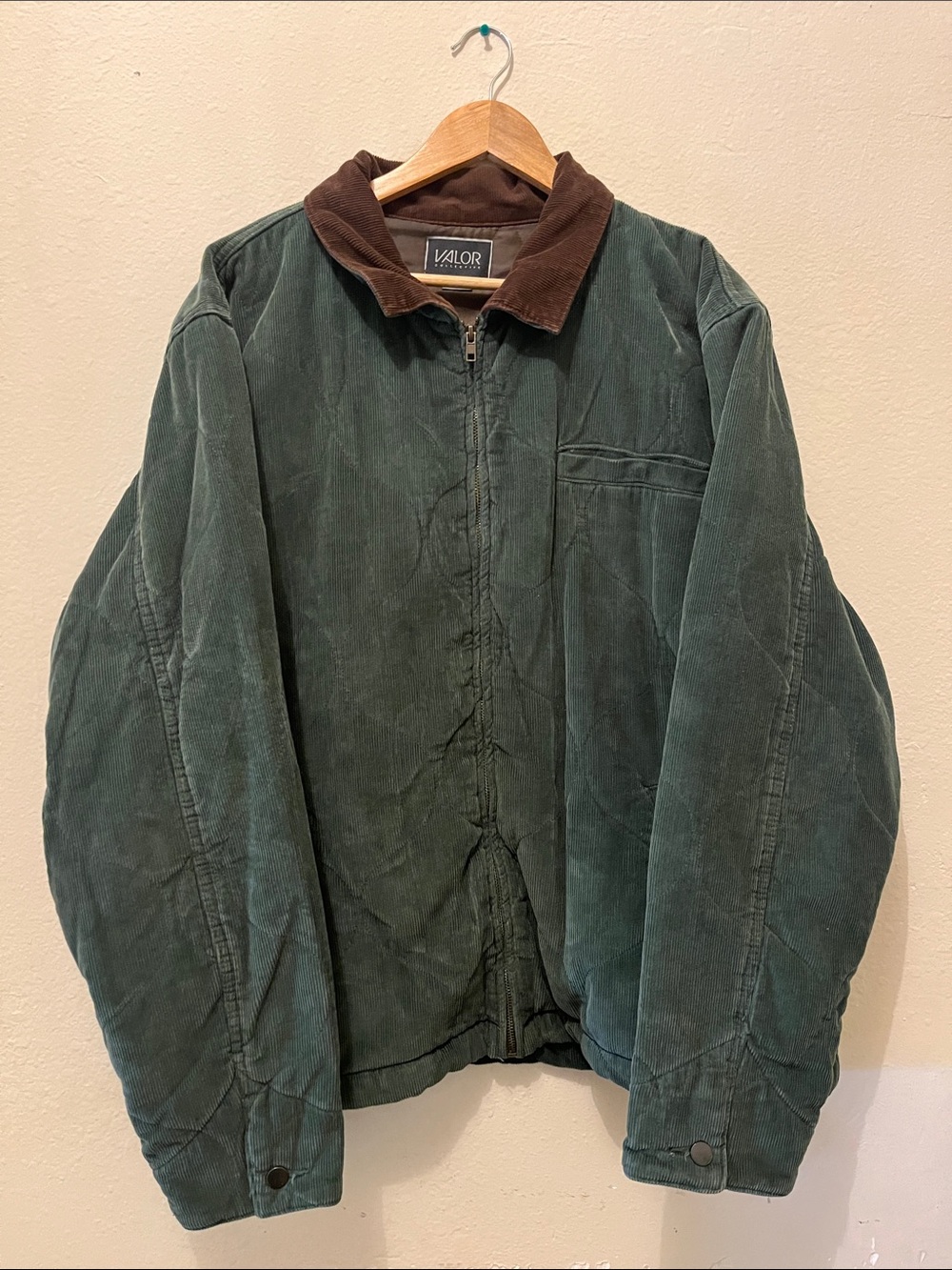 Green with brown collar quilted corduroy jacket men’s XL